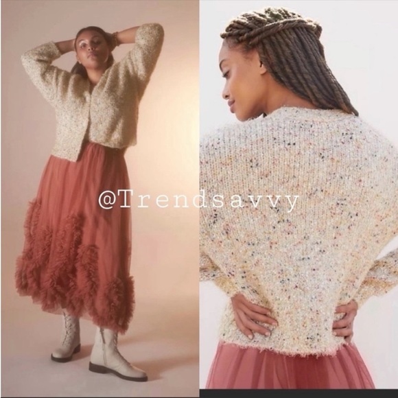 ANTHROPOLOGIE Cropped Shimmery Sweater Cardigan Button Front Tops Ivory XS NWT - Picture 6 of 6